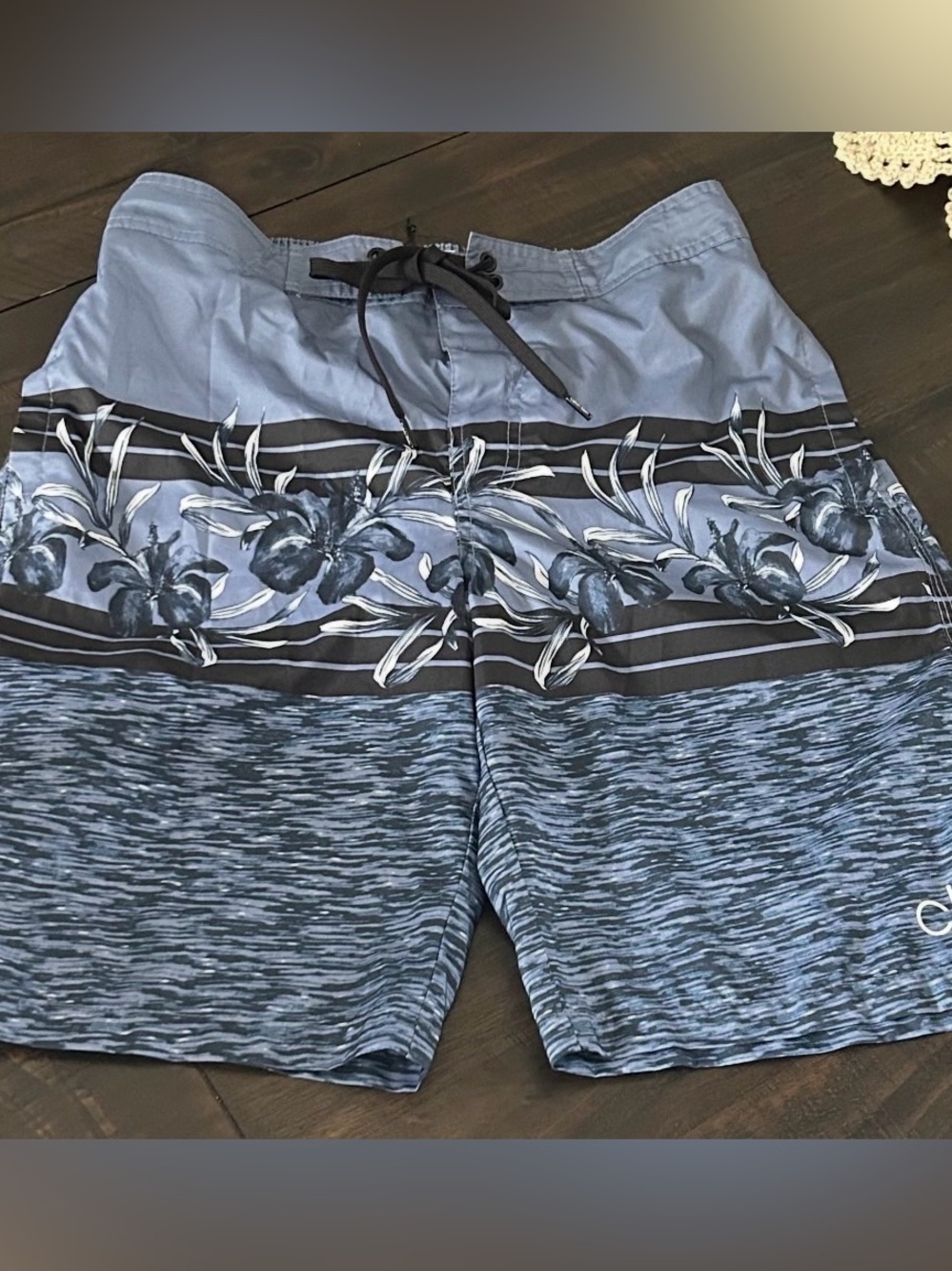 Calvin Klein Blue Floral Stripe Swim Shorts